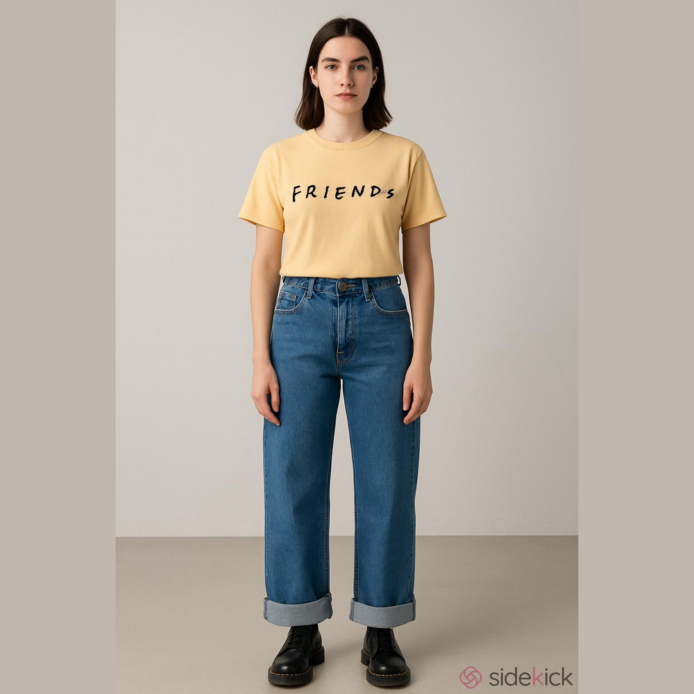 Y2K Authentic "FRIENDS" Embroidered Graphic Yellow T-Shirt